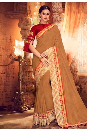 Beige satin festival wear saree  1915